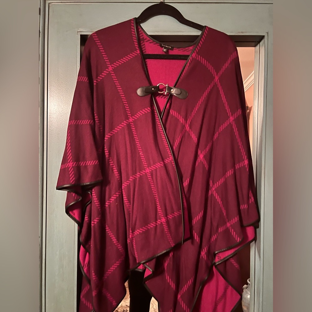Talbots Red Plaid Poncho with Toggle Closure